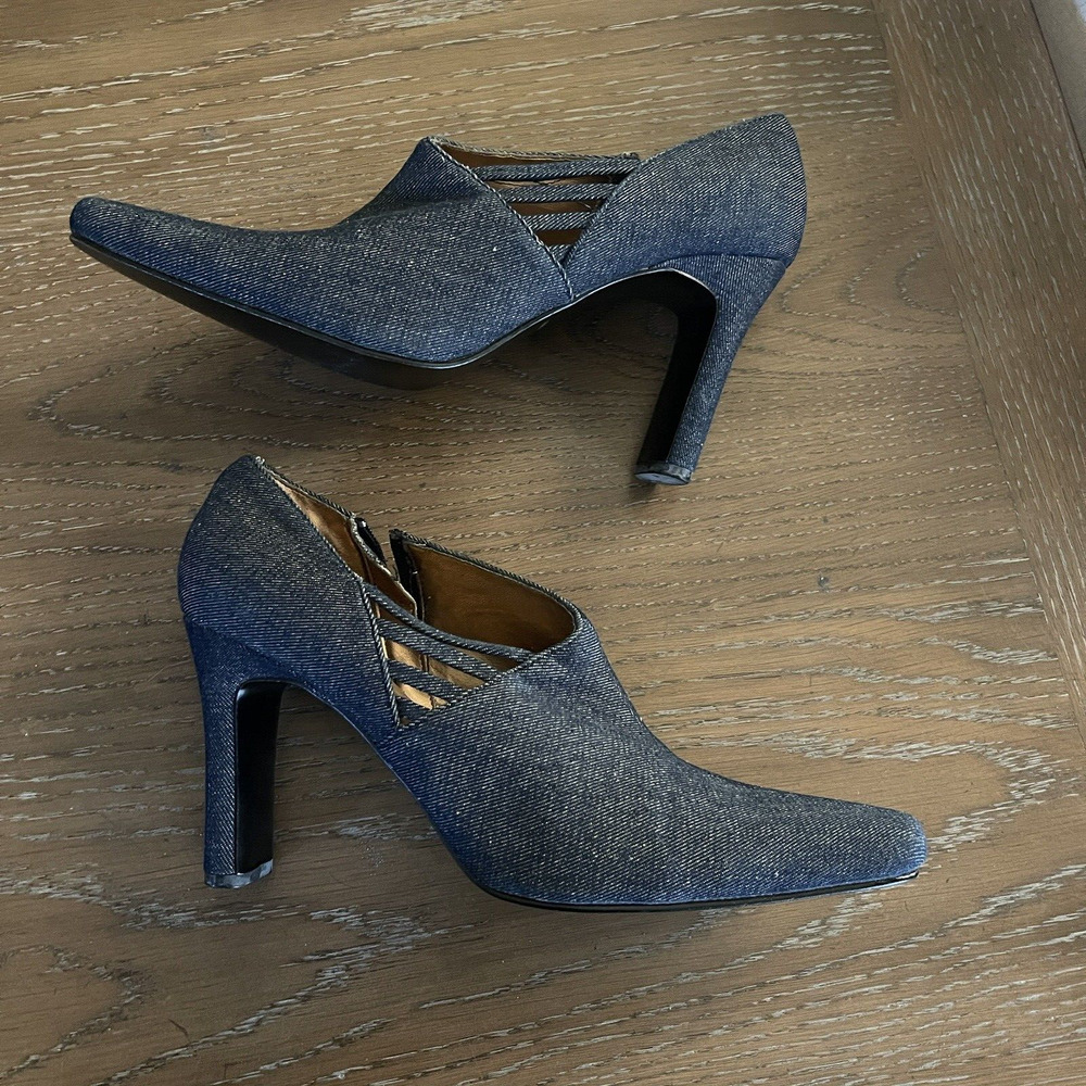 Stefani Collection Womens Denim Heels Size 11 Side Zip Classic‎ Casual Witchy